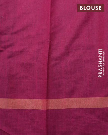 Dupion silk saree green and magenta pink with plain body and temple design zari woven simple border