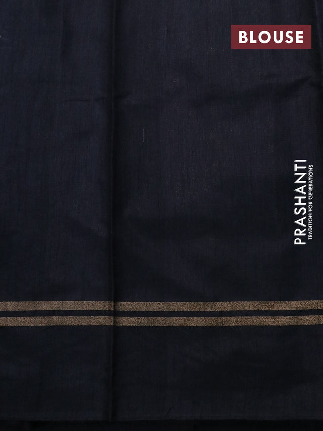 Dupion silk saree cs blue and black with allover zari weaves and temple design zari woven simple border