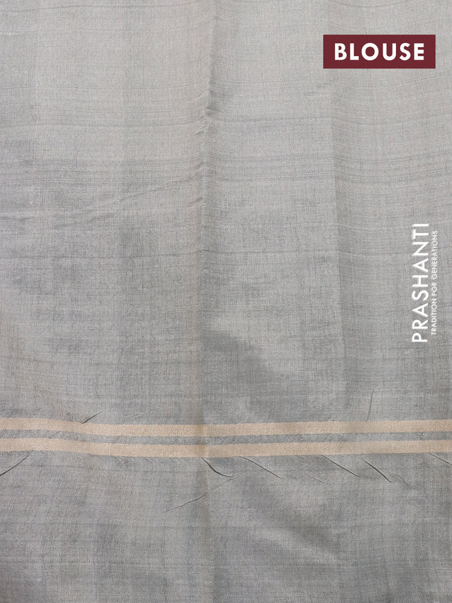 Dupion silk saree deep purple and grey shade with allover zari weaves and temple design zari woven simple border