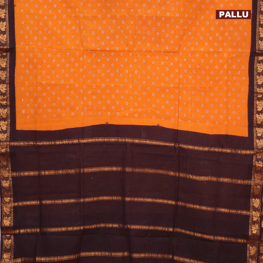 Sungudi cotton saree mustard shade and deep coffee brown with allover butta prints and annam zari woven border without blouse