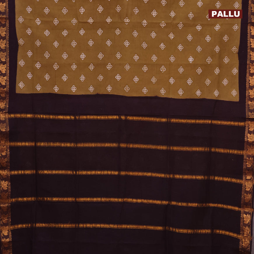 Sungudi cotton saree elaichi green and deep jamun shade with allover butta prints and zari woven border without blouse
