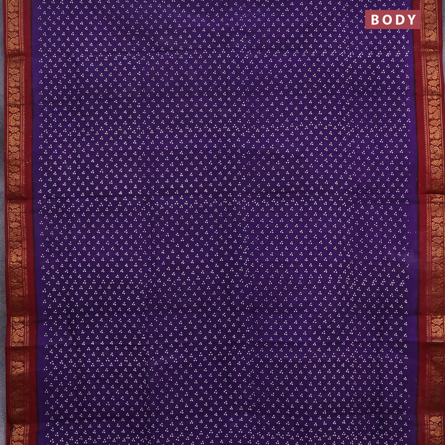 Sungudi cotton saree violet and maroon with allover polka dots prints and annam zari woven border without blouse