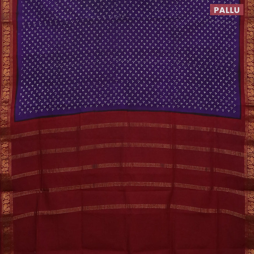 Sungudi cotton saree violet and maroon with allover polka dots prints and annam zari woven border without blouse