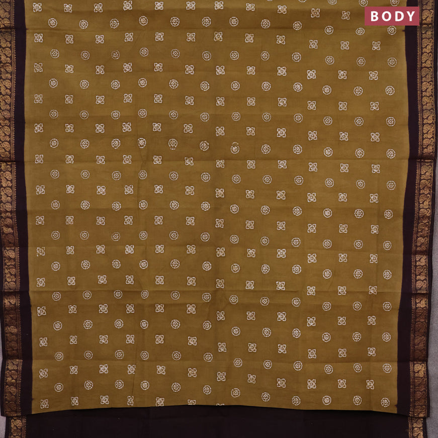 Sungudi cotton saree elaichi green and deep jamun shade with allover butta prints and annam zari woven border without blouse