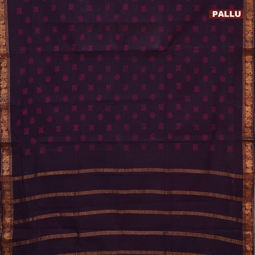 Sungudi cotton saree deep violet with allover butta prints and annam zari woven border without blouse