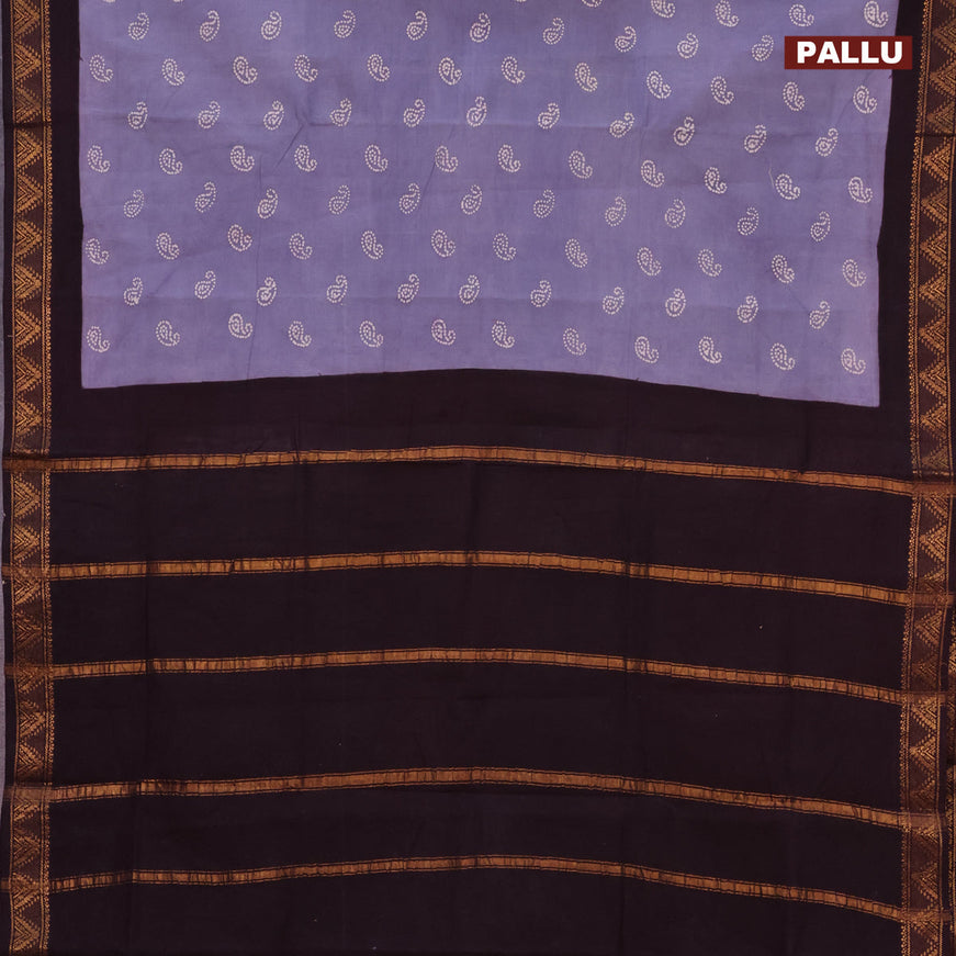 Sungudi cotton saree grey shade and deep jamun shade with paisley butta prints and zari woven border without blouse