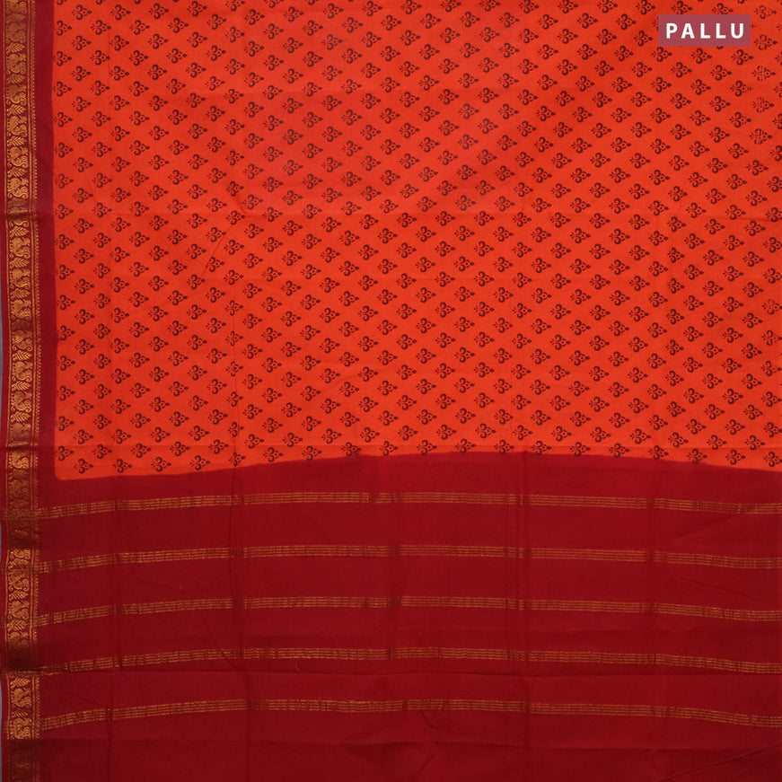 Sungudi cotton saree orange and maroon with allover butta prints and annam zari woven border without blouse