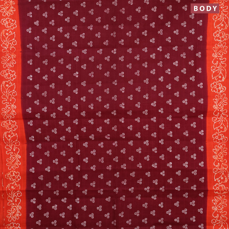 Sungudi cotton saree deep maroon and orange with allover bandhani prints and batik printed border without blouse