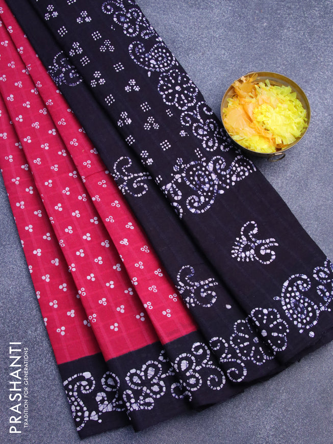 Sungudi cotton saree pink and navy blue with allover bandhani prints and batik printed border without blouse