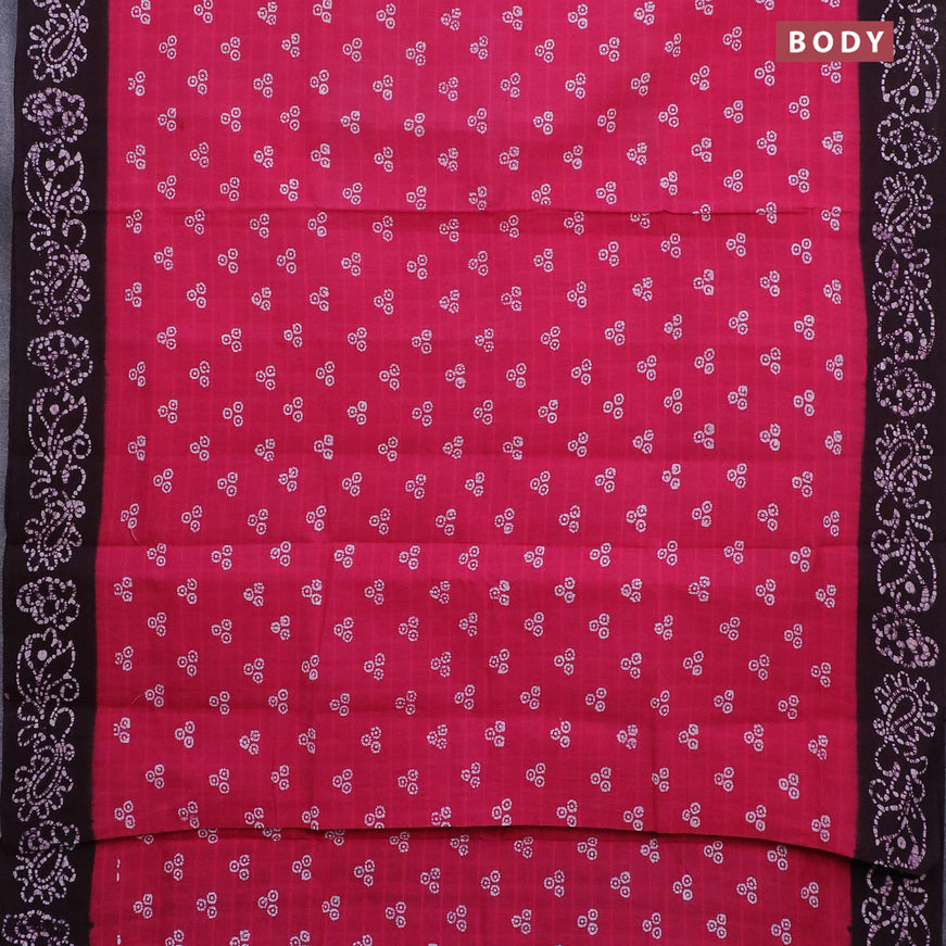 Sungudi cotton saree pink and deep coffee brown with allover butta prints and batik printed border without blouse