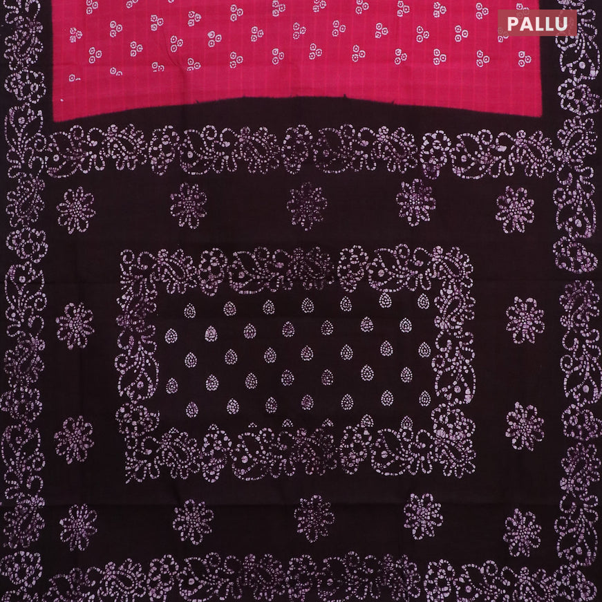Sungudi cotton saree pink and deep coffee brown with allover butta prints and batik printed border without blouse