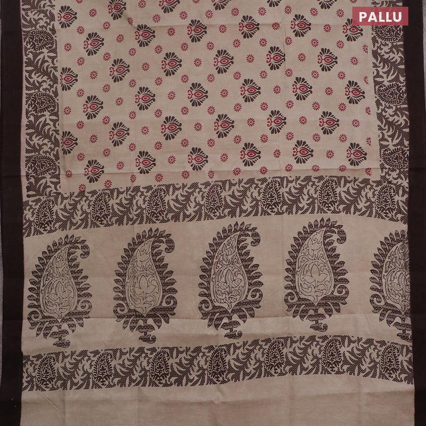 Sungudi cotton saree grey and deep coffee brown with allover prints and simple border without blouse