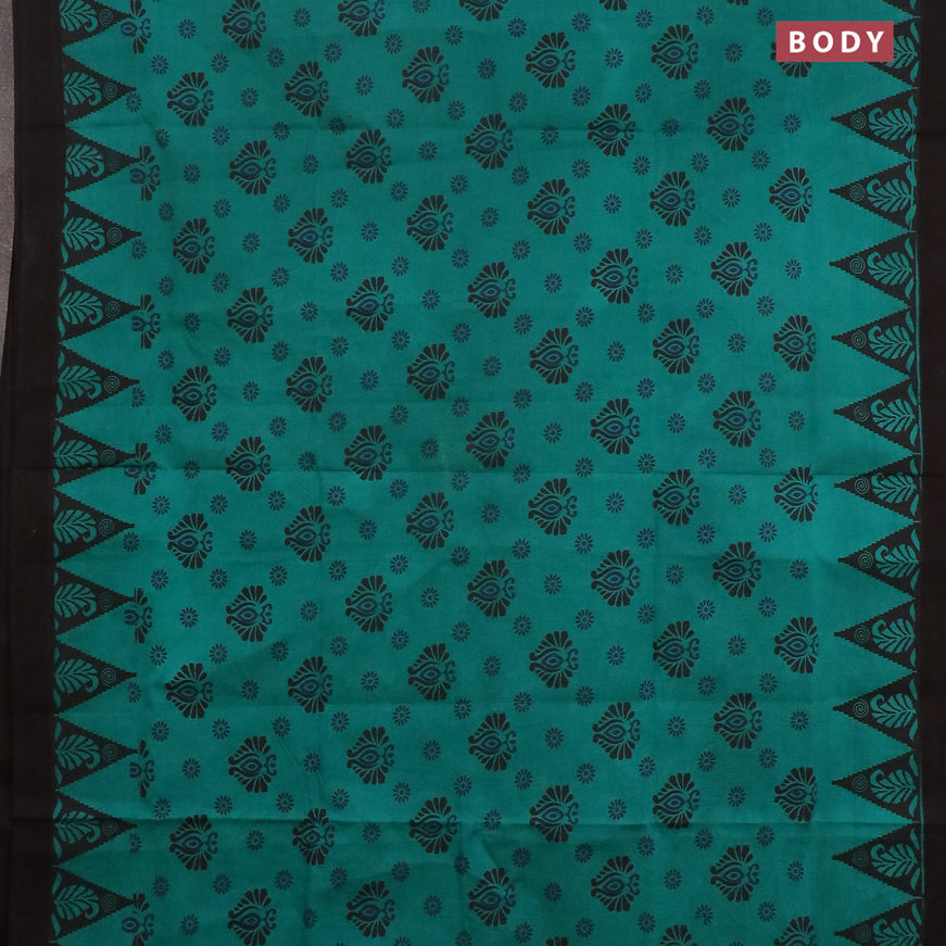 Sungudi cotton saree green and black with allover prints and simple border without blouse