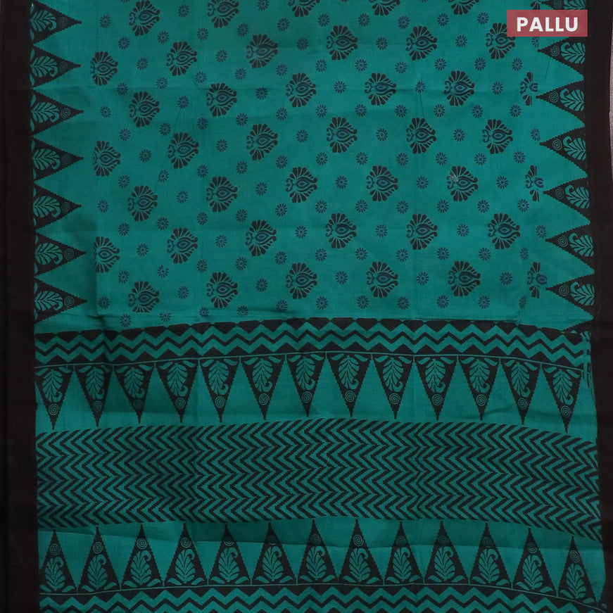 Sungudi cotton saree green and black with allover prints and simple border without blouse