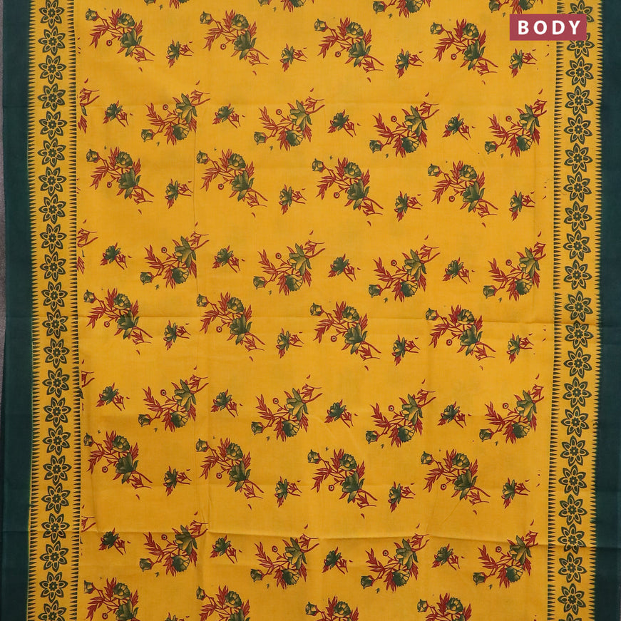 Sungudi cotton saree yellow and green with allover floral prints and simple border without blouse