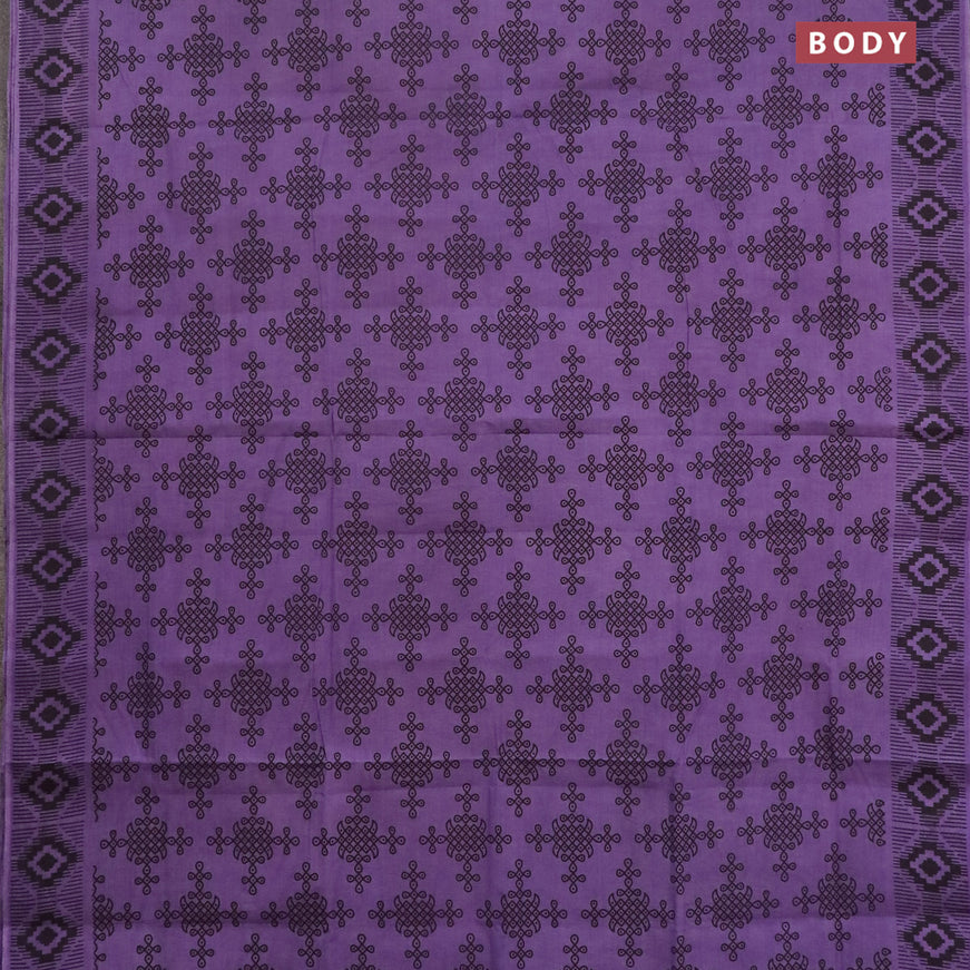 Sungudi cotton saree lavender shade with allover prints and simple border without blouse