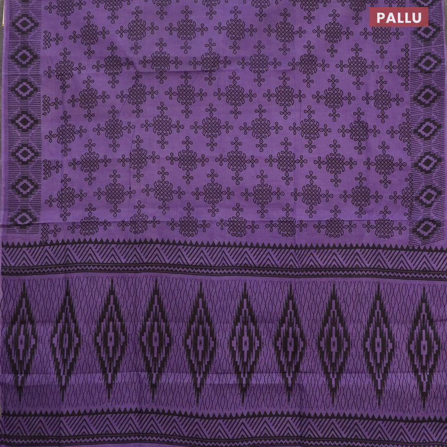 Sungudi cotton saree lavender shade with allover prints and simple border without blouse