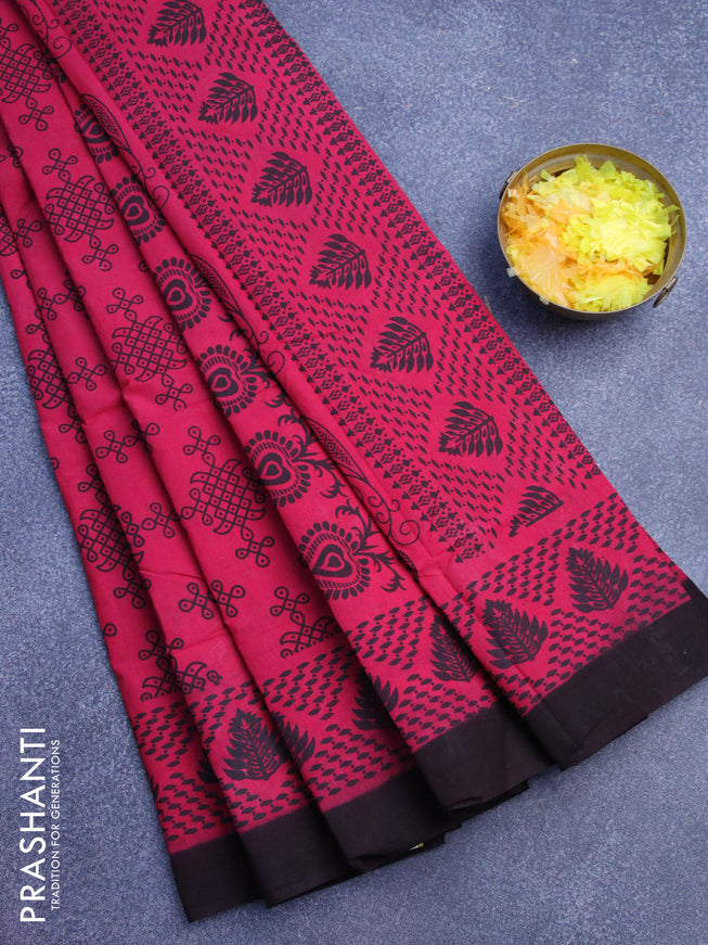 Sungudi cotton saree pink and deep coffee brown with allover prints and simple border without blouse