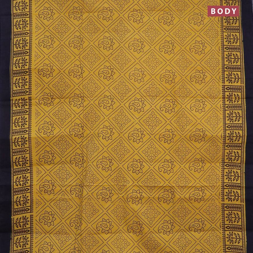 Sungudi cotton saree mustard yellow and navy blue with allover bandhani prints and printed border without blouse