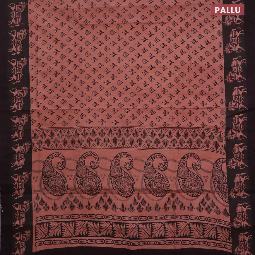 Sungudi cotton saree pastel brown and deep coffee brown with allover butta prints and printed border without blouse