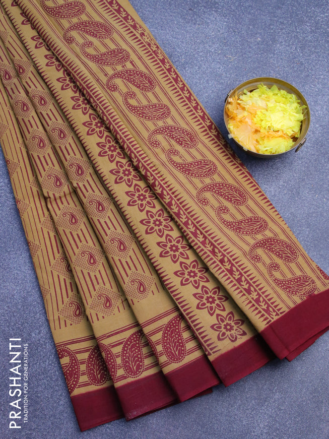 Sungudi cotton saree sabdal and maroon with allover prints and printed border without blouse