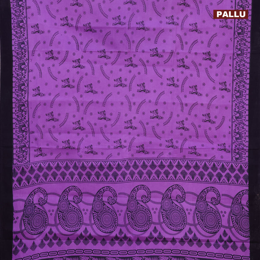 Sungudi cotton saree lavender shade and navy blue with allover prints and printed border without blouse