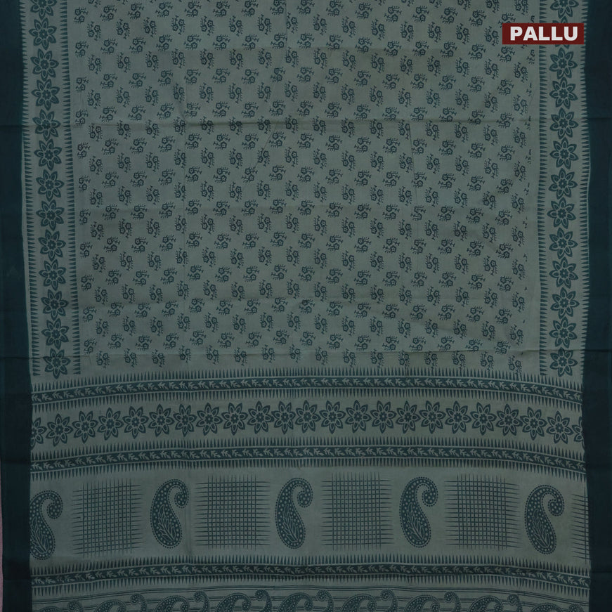 Sungudi cotton saree pastel green and dark green with butta prints and printed border without blouse