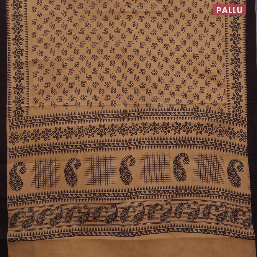 Sungudi cotton saree sandal and deep coffee brown with allover butta prints and printed border without blouse