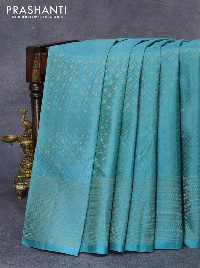 Pure soft silk saree pastel blue shade with allover zari weaves and zari woven border