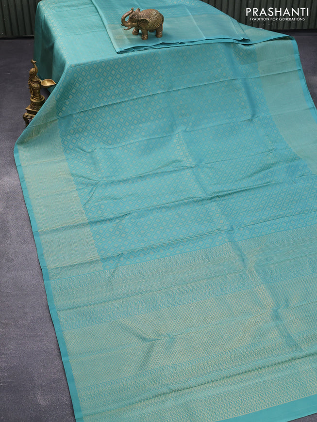 Pure soft silk saree pastel blue shade with allover zari weaves and zari woven border