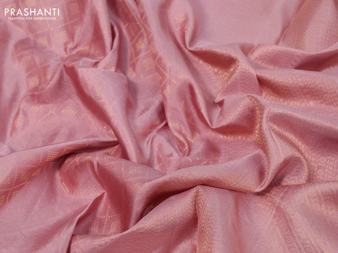 Pure soft silk saree pastel pink with allover zari weaves and zari woven border