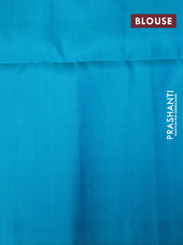 Pure soft silk saree lime yellow and teal blue with allover thread weaves in borderless style