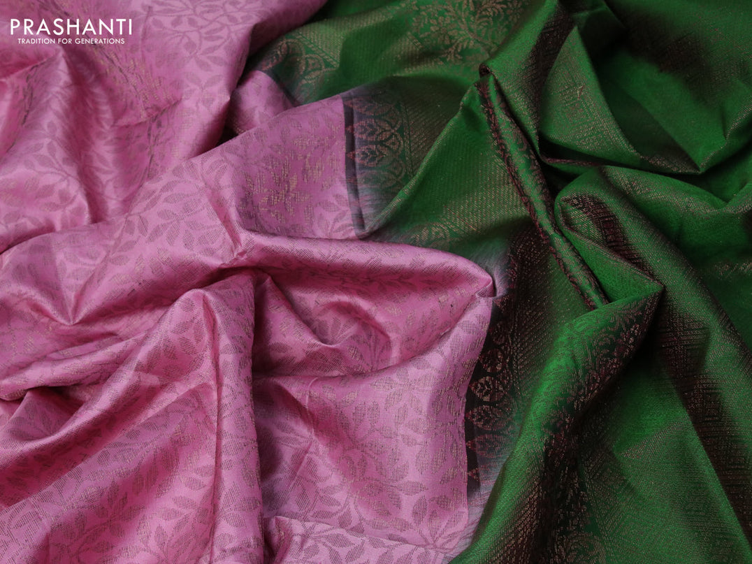 Pure soft silk saree pastel pink and green with allover thread weaves in borderless style