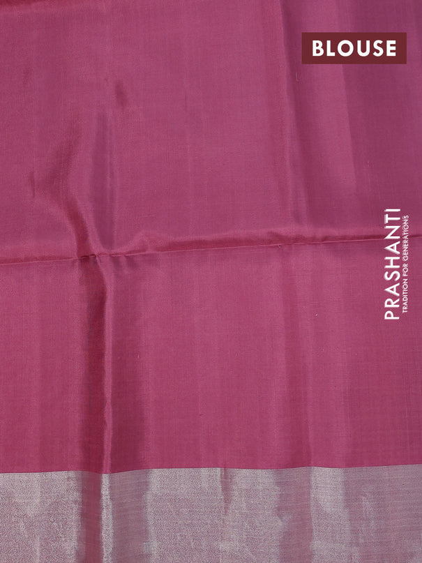 Pure soft silk saree dual shade of teal bluish green and pink shade with silver zari woven buttas and silver zari woven border