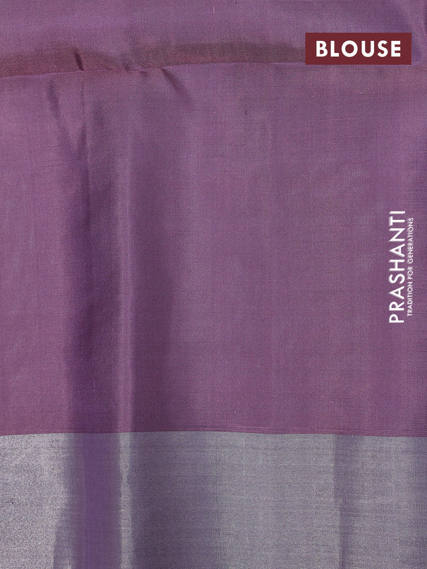 Pure soft silk saree teal green and pastel purple with silver zari woven buttas and silver zari woven border