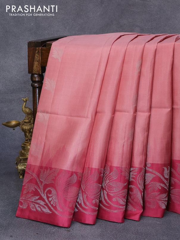 Pure soft silk saree pastel pink and dark pink with silver zari woven buttas and silver zari woven border