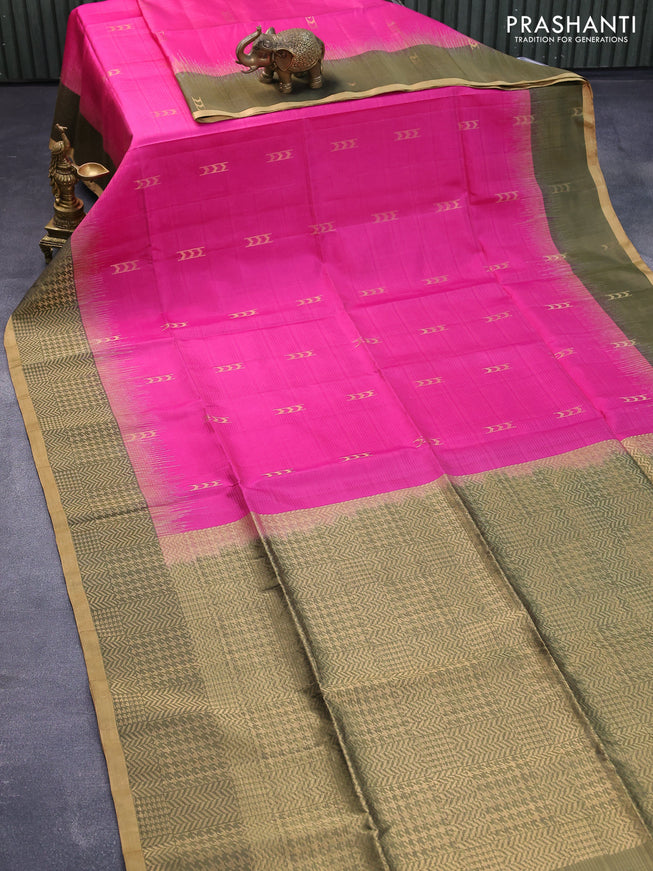 Pure soft silk saree pink and elaichi green with zari woven buttas and zari woven border