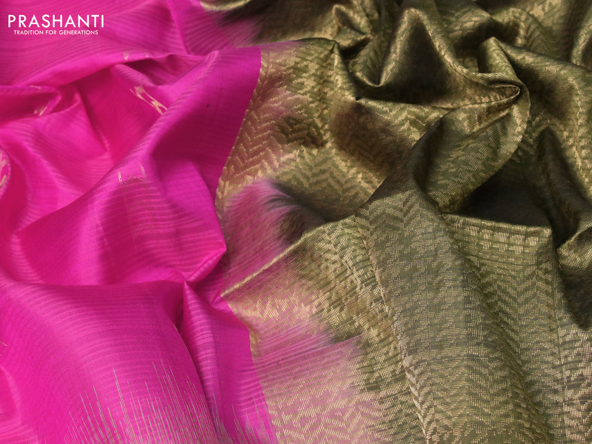 Pure soft silk saree pink and elaichi green with zari woven buttas and zari woven border