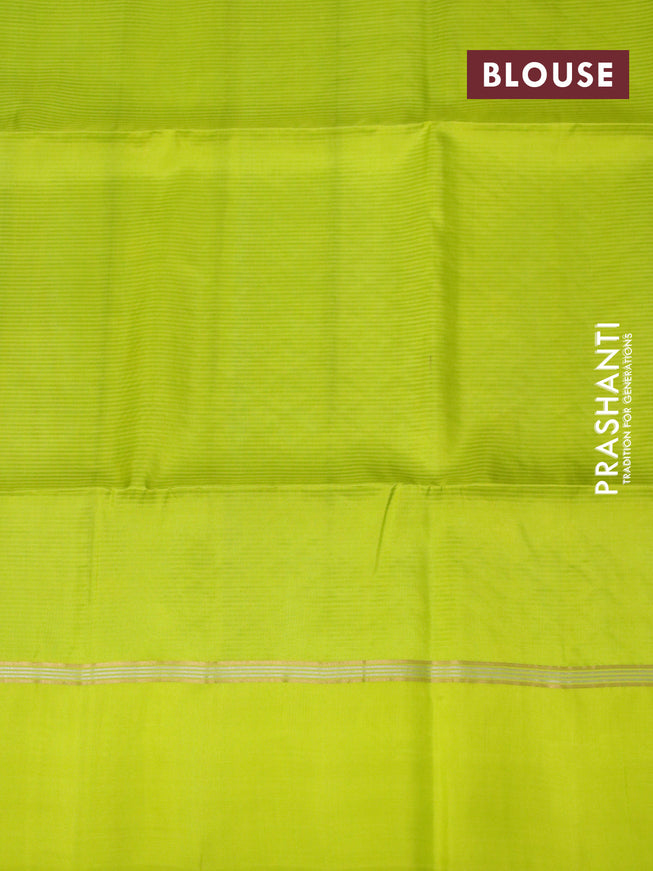 Pure soft silk saree teal blue and fluorescent green with zari woven buttas and zari woven simple border