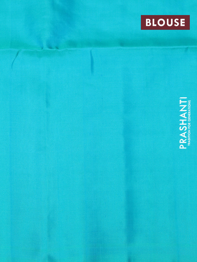 Pure soft silk saree dual shade of teal blue with silver zari woven buttas in borderless style