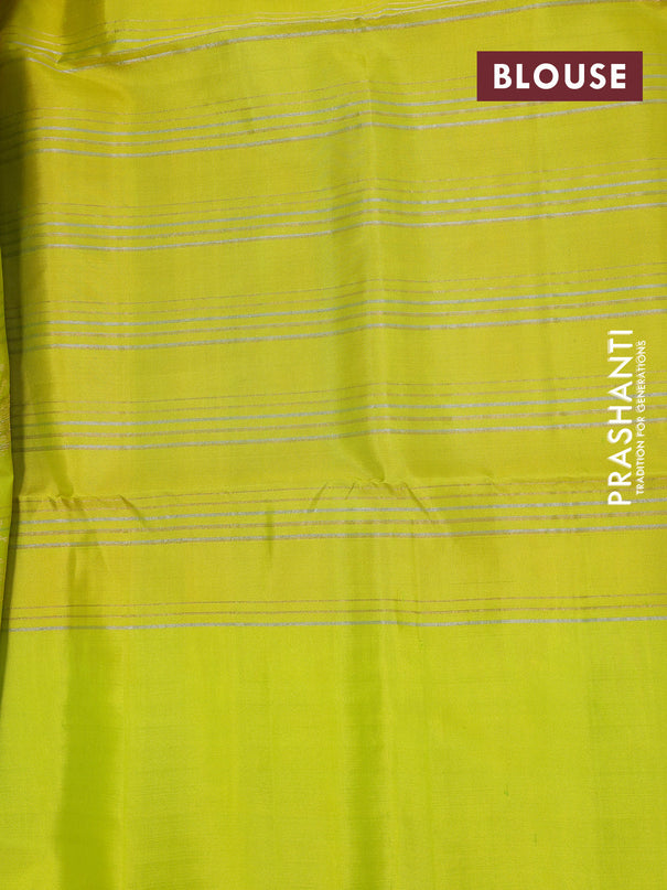 Pure soft silk saree dual shade of pinkish orange and lime yellow with allover zari woven geometric weaves and simple border