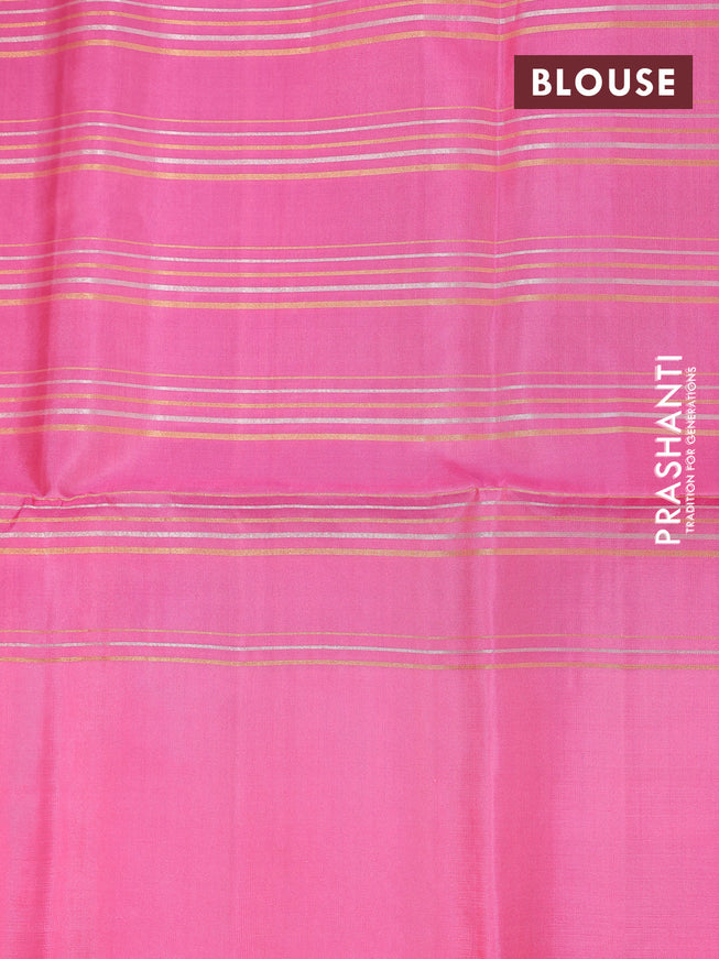 Pure soft silk saree dual shade of bluish green and light pink with allover zari woven geometric weaves and simple border