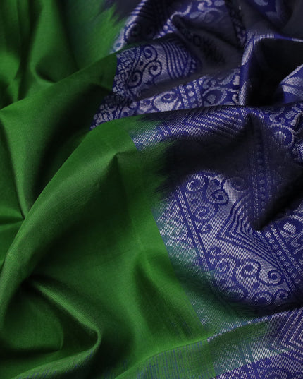Pure soft silk saree green and blue with allover silver zari woven buttas and long rich silver zari woven border