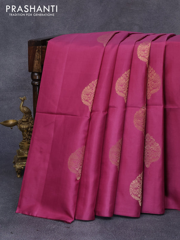 Pure soft silk saree mauve pink and dual shade of blue with zari woven buttas in boderless style