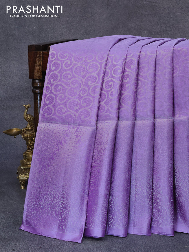 Pure soft silk saree lavender shade with allover silver zari woven brocade weaves and long silver zari woven border