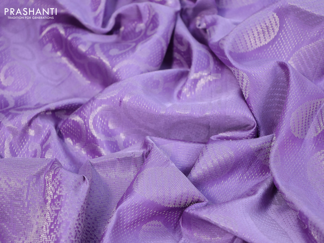 Pure soft silk saree lavender shade with allover silver zari woven brocade weaves and long silver zari woven border