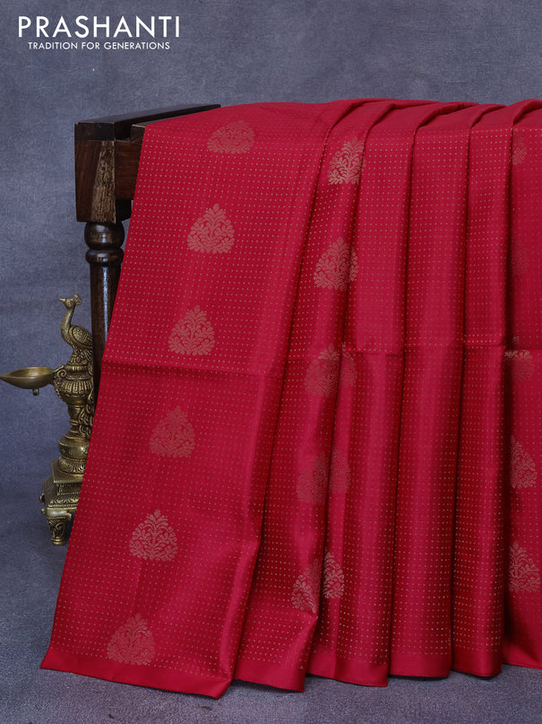 Pure soft silk saree red and mehendi green with allover zari weaves & buttas in borderless style