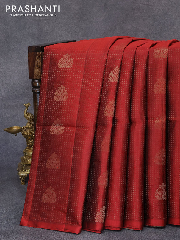 Pure soft silk saree maroon and brown shade with allover zari weaves & buttas in borderless style
