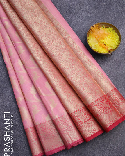 Banarasi kota saree light pink and pink with allover floral weaves and zari woven border