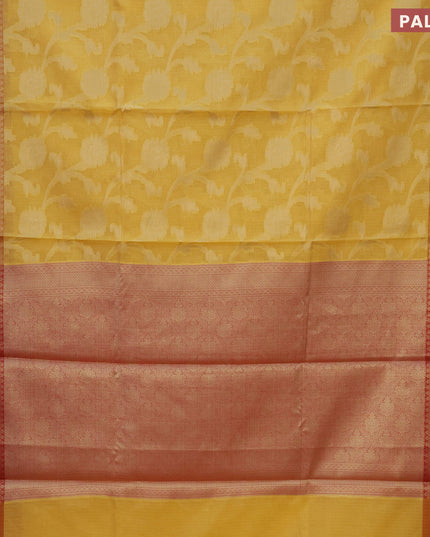 Banarasi kota saree yellow and red with allover floral weaves and zari woven border